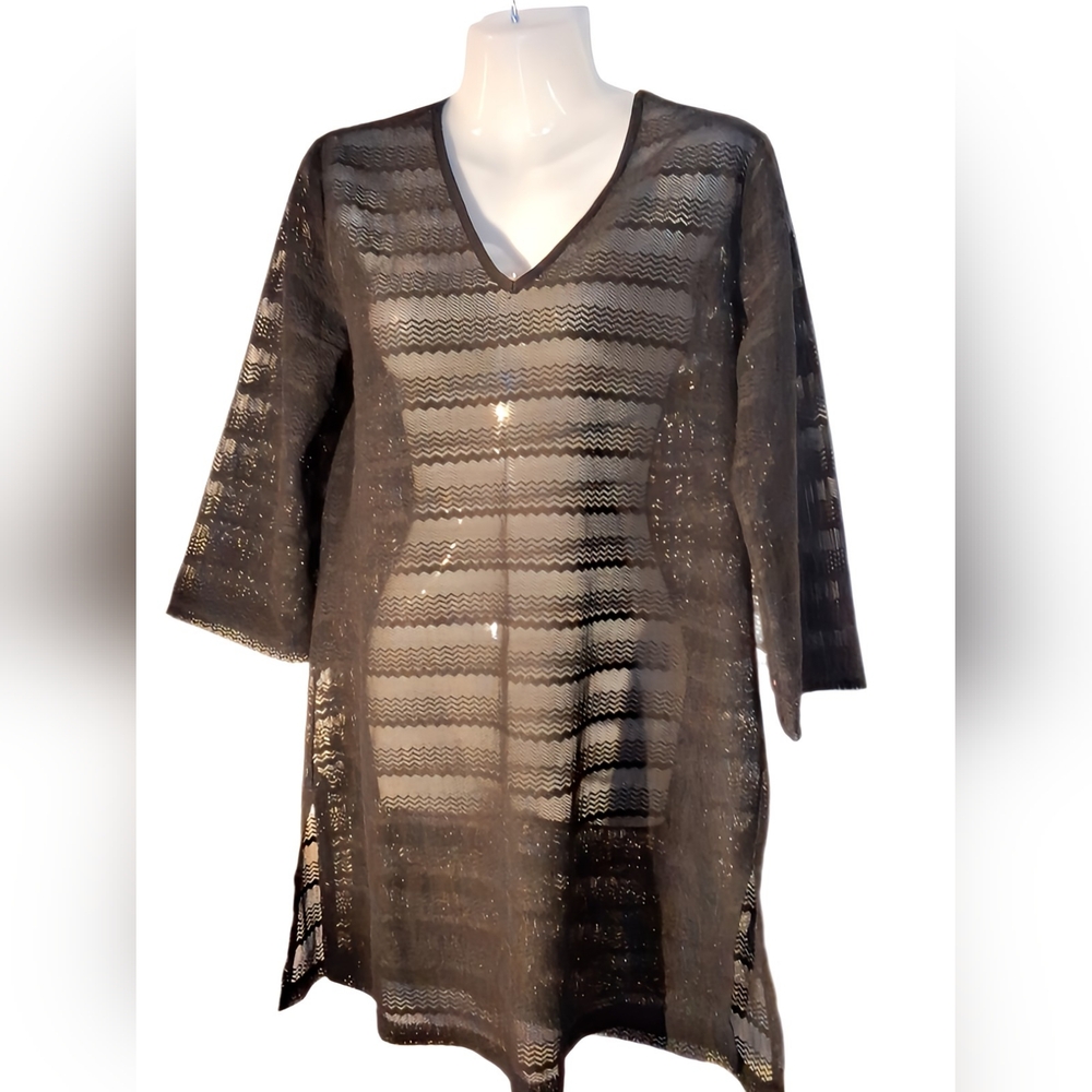 Mario Serrani Black Mesh V-Neck Tunic Top - S/P